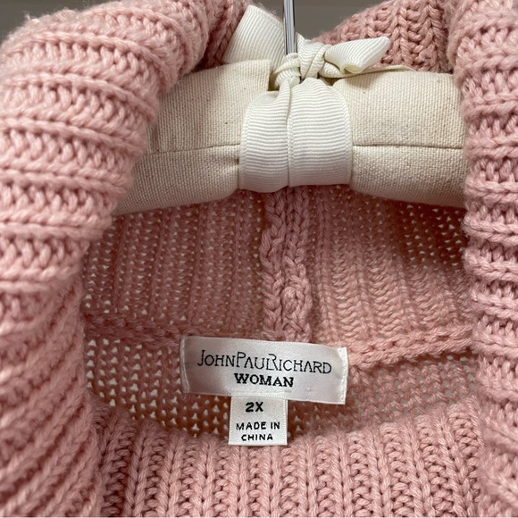 John Paul Richard 💘 Cowl Neck|Curved Hem|Dusty Pink|Block Knit Sweater|Sz 2X - Picture 10 of 10
